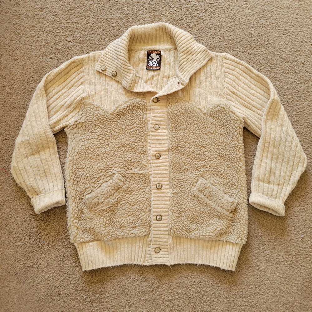 Vintage Karman Outerwear Western Cardigan Sweater Shearling Body Mens Large